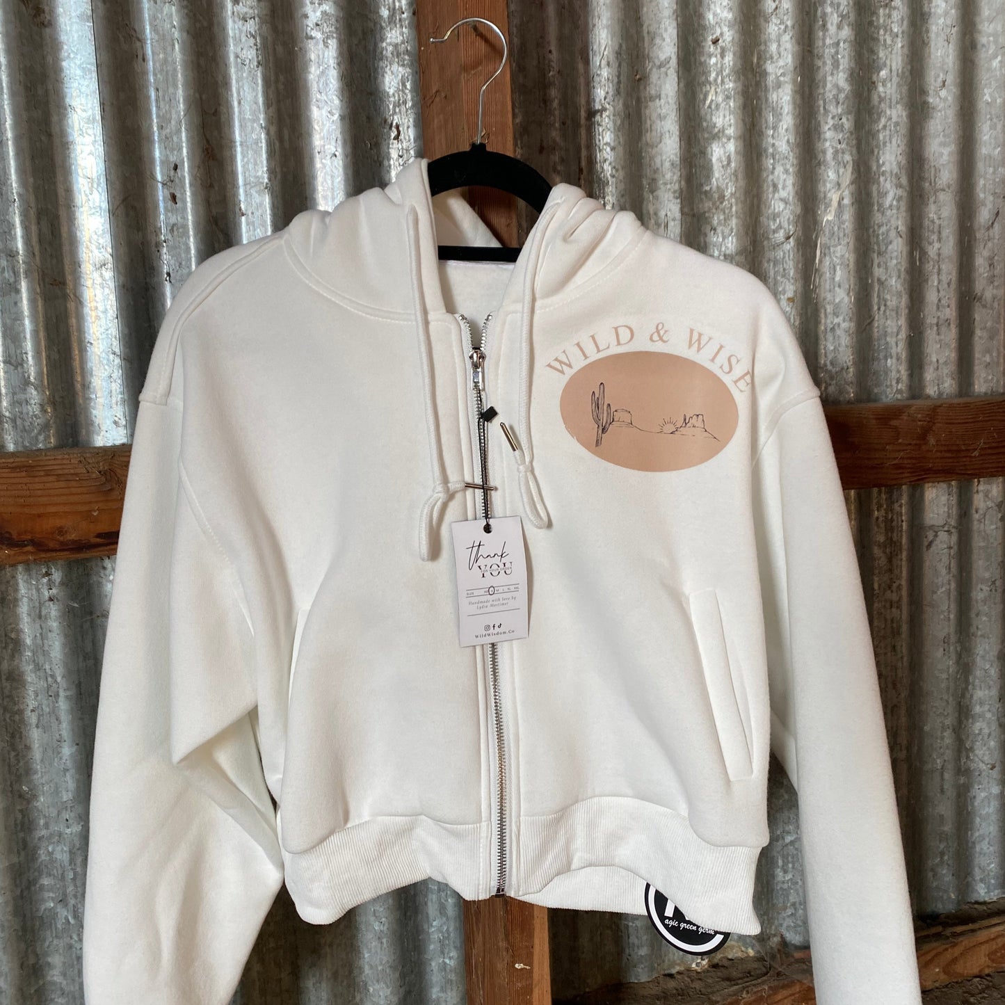 White Cropped Zip Up Hoodie